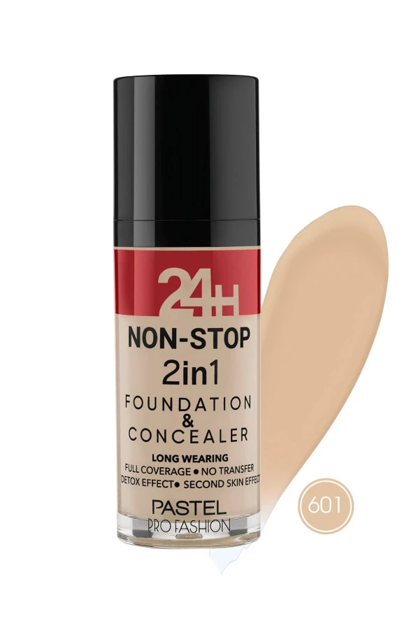 Pastel 24H Non-Stop 2in1 Foundation & Concealer 30ml No:601