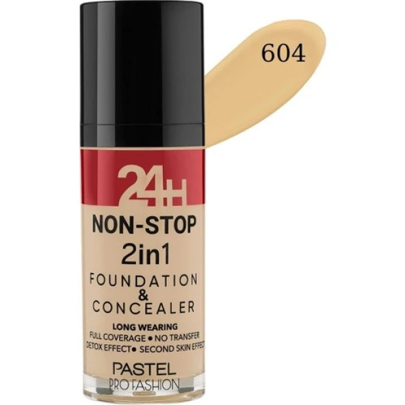 Pastel 24H Non-Stop 2in1 Foundation & Concealer 30ml No:604