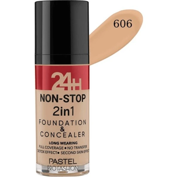 Pastel 24H Non-Stop 2in1 Foundation & Concealer 30ml No:606