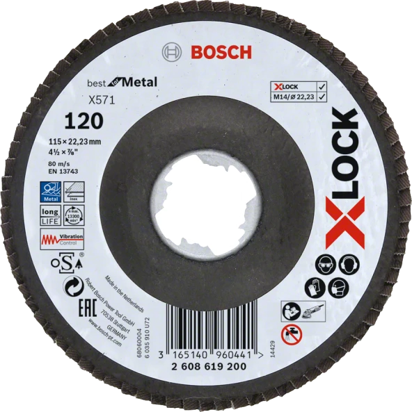 Bosch - X-LOCK - 115 mm 120 Kum Best Serisi Metal Flap Disk