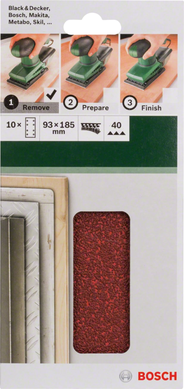 Bosch - Titreşimli Zımpara Kağıdı 10'lu, 93 x 185 mm 40 Kum 8 Delik - Resim 2