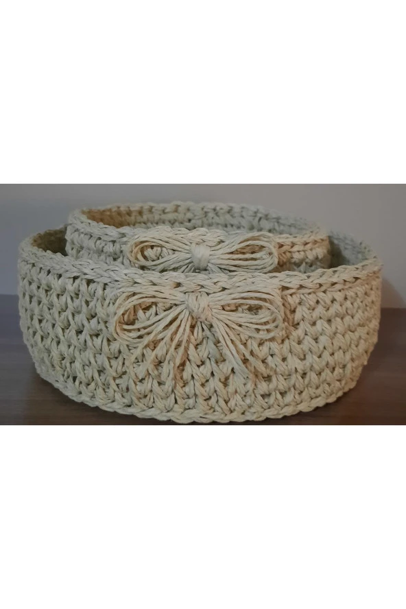 KAĞIT İPLİK DEKORATİF SEPET DÜZENLEYİCİ HASIR SEPET - 2