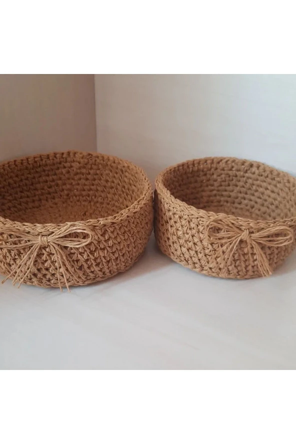 EL ÖRGÜ KAĞIT İPLİK DEKORATİF DÜZENLEYİCİ HASIR SEPET