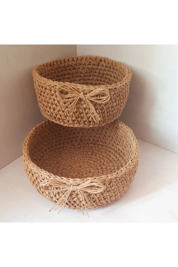 EL ÖRGÜ KAĞIT İPLİK DEKORATİF DÜZENLEYİCİ HASIR SEPET - 2
