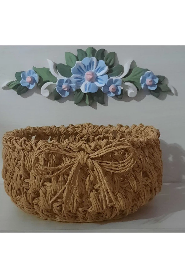 KAĞIT İPLİK DEKORATİF SEPET DÜZENLEYİCİ HASIR SEPET - 3