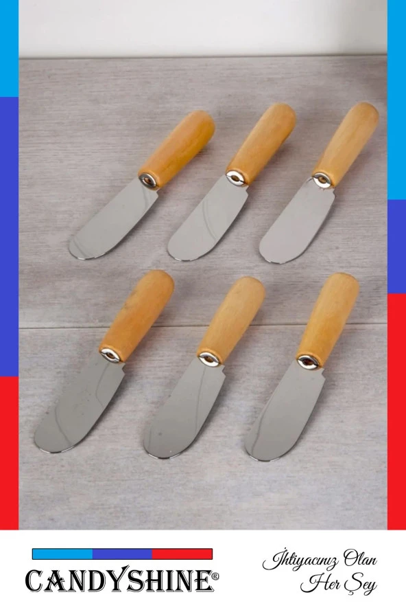 Ahşap Saplı Tereyağı Bıçağı Paslanmaz Çelik Tereyağı Spatula Reçel Bal Kahvaltı Aracı 6 Adet - 2
