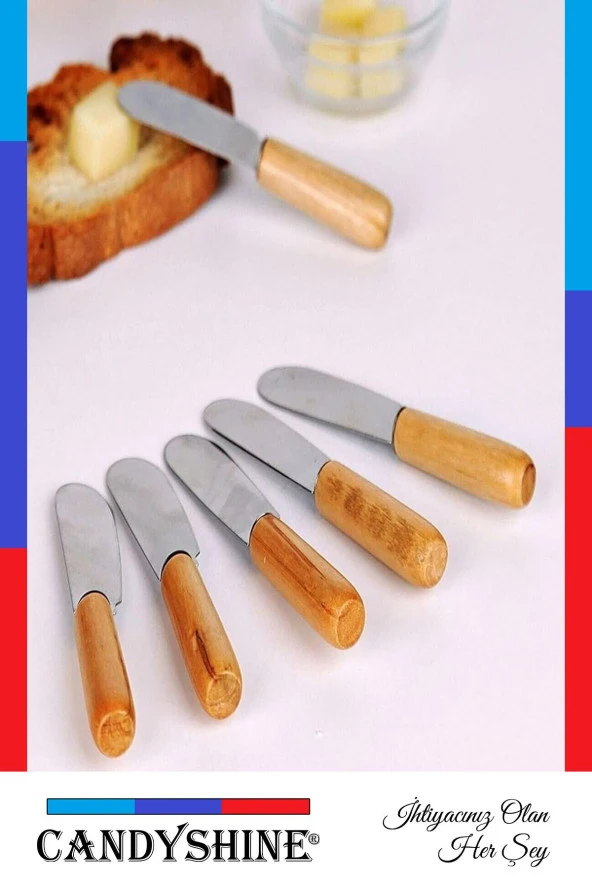 Ahşap Saplı Tereyağı Bıçağı Paslanmaz Çelik Tereyağı Spatula Reçel Bal Kahvaltı Aracı 6 Adet - 3