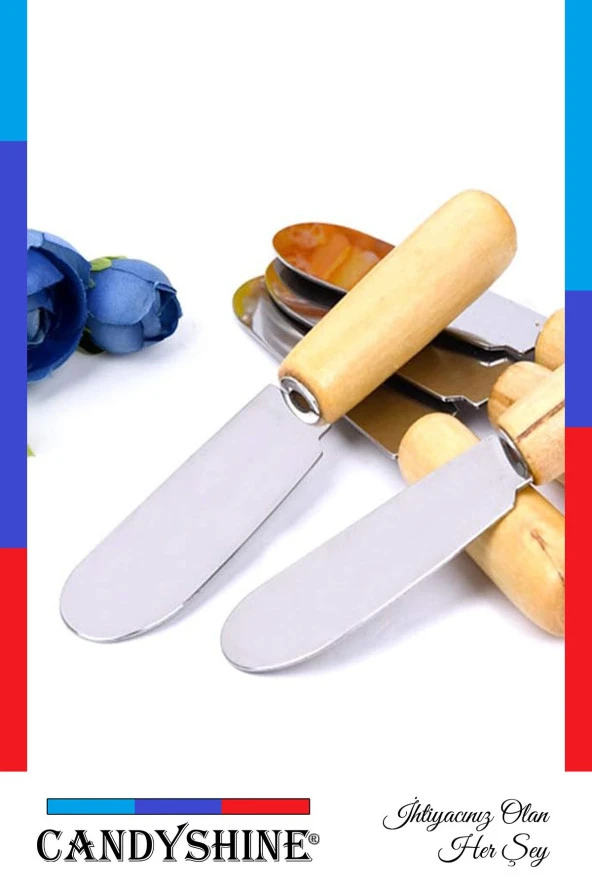 Ahşap Saplı Tereyağı Bıçağı Paslanmaz Çelik Tereyağı Spatula Reçel Bal Kahvaltı Aracı 6 Adet - 4