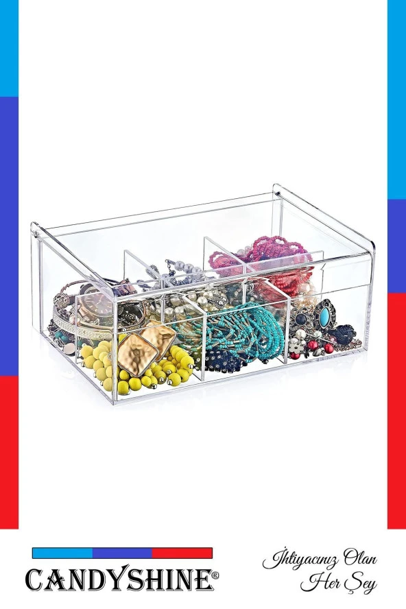 Lüx Kapaklı 6 Bölmeli Dikdörtgen Mika Poşet Çay Standı Takı Mücevher Düzenleyici - 4