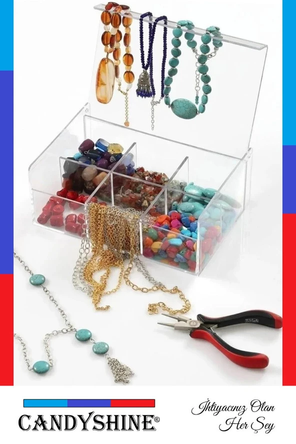 Lüx Kapaklı 6 Bölmeli Dikdörtgen Mika Poşet Çay Standı Takı Mücevher Düzenleyici - 5