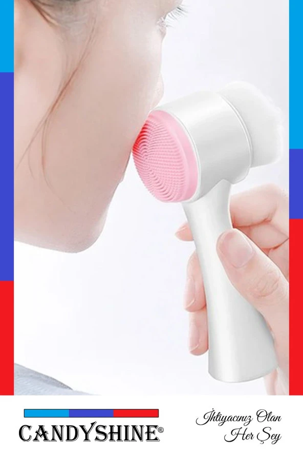 Renkli Silikon Çift Taraflı Yüz Temizleme Fırçası - Resim 2