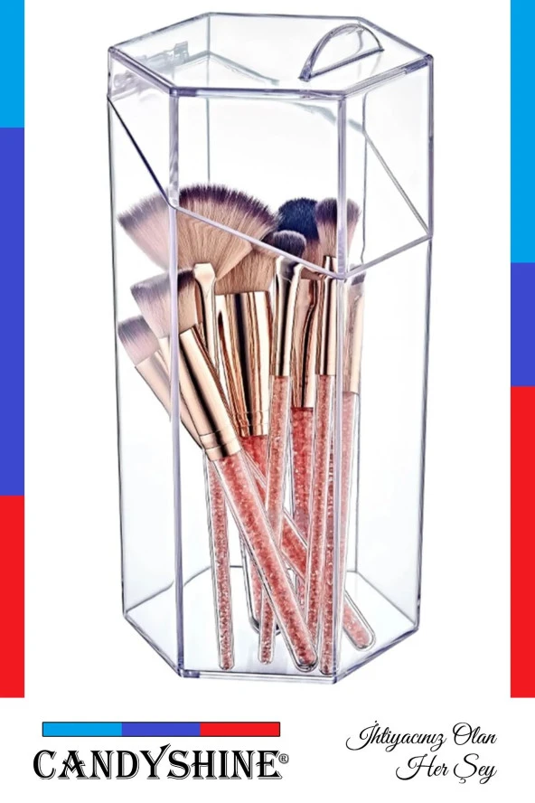 Kapaklı Büyük Boy Makyaj Fırça Düzenleme Kutusu Çok Amaçlı Dekoratif Altıgen Makyaj Organizer - 4