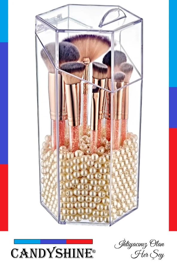 Kapaklı Büyük Boy Makyaj Fırça Düzenleme Kutusu Çok Amaçlı Dekoratif Altıgen Makyaj Organizer - 5