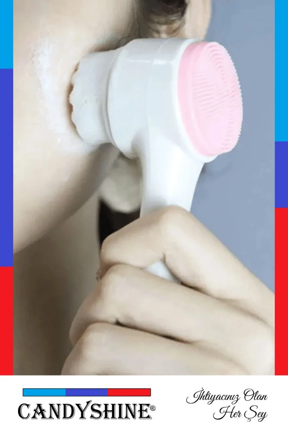 Renkli Silikon Çift Taraflı Yüz Temizleme Fırçası - Resim 4