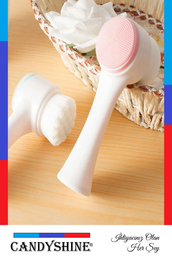 Renkli Silikon Çift Taraflı Yüz Temizleme Fırçası - Resim 5