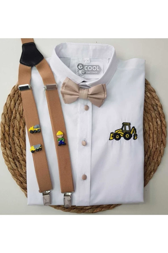 İnşaat Konseptli Askı Papyon Gömlek