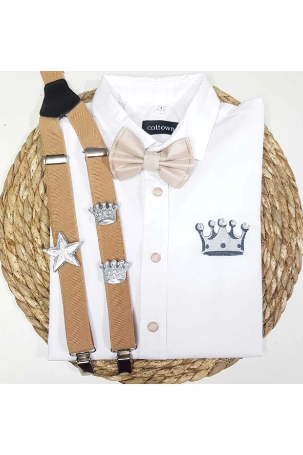 Gümüş Kral Taclı Askı Papyon Gömlek ürün görseli 1