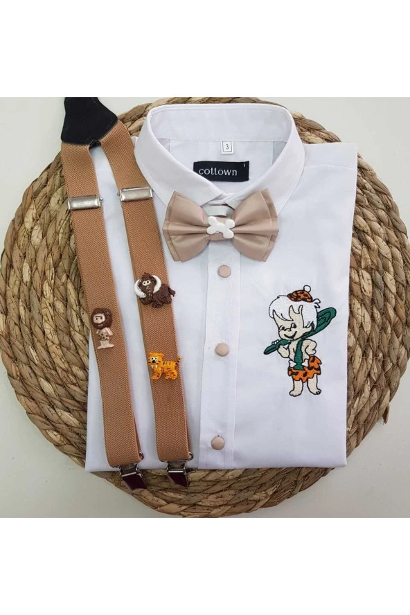 Taş Devri Konseptli Askı Papyon Gömlek