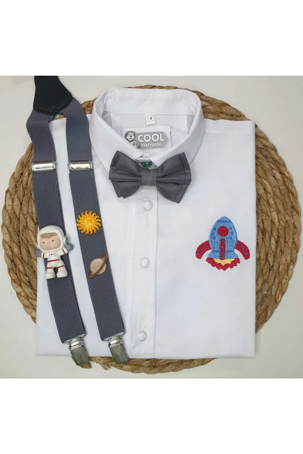 Uzay Konseptli Askı Papyon Gömlek