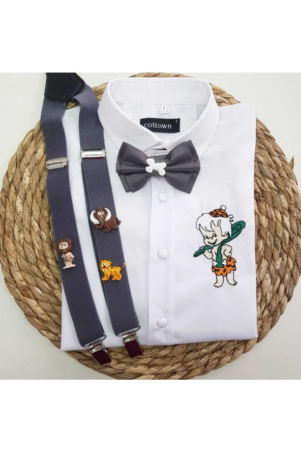 Taş Devri Konseptli Askı Papyon Gömlek