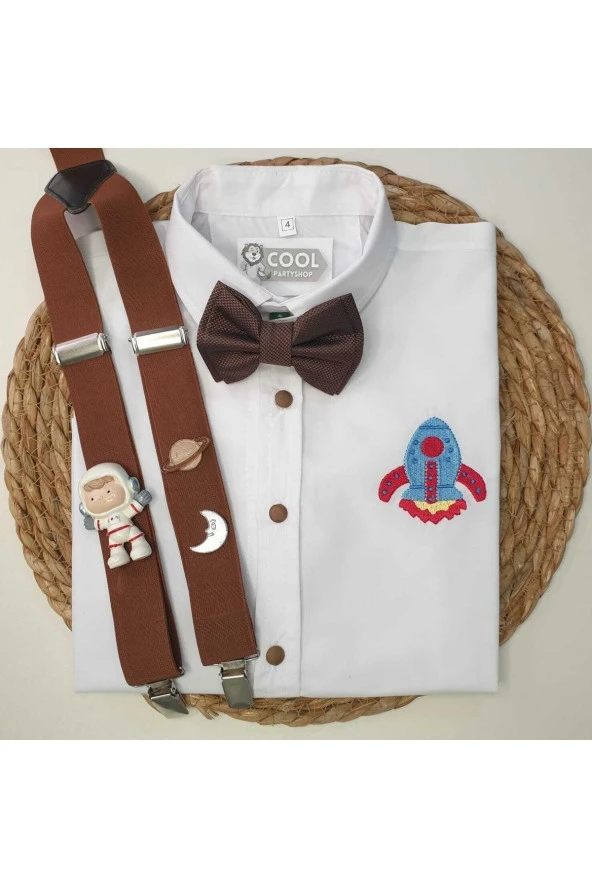 Uzay Konseptli Askı Papyon Gömlek