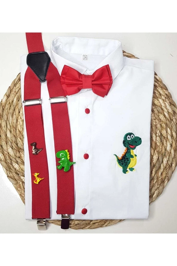 Dinozor Konseptli Askı Papyon Gömlek