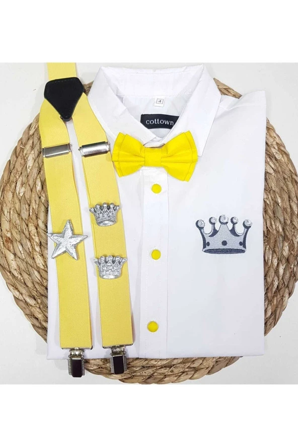 Gümüş Kral Taclı Askı Papyon Gömlek ürün görseli 1