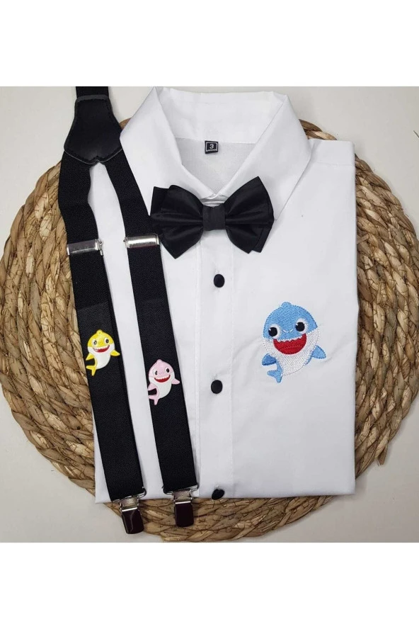Baby Shark Konseptli Askı Papyon Gömlek