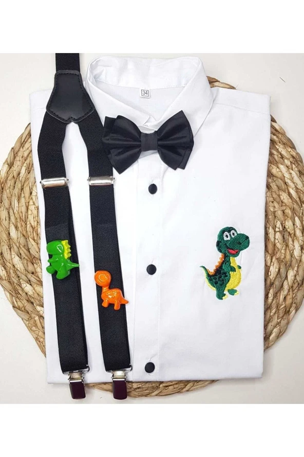 Dinozor Konseptli Askı Papyon Gömlek
