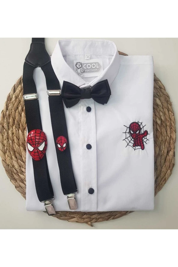 Örümcek Adam Konseptli Askı Papyon Gömlek