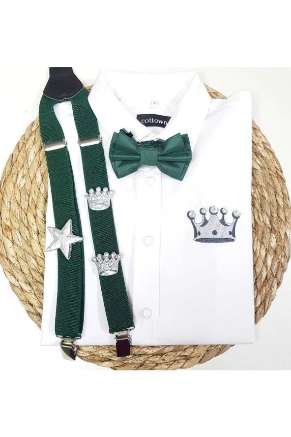 Gümüş Kral Taclı Askı Papyon Gömlek ürün görseli 1