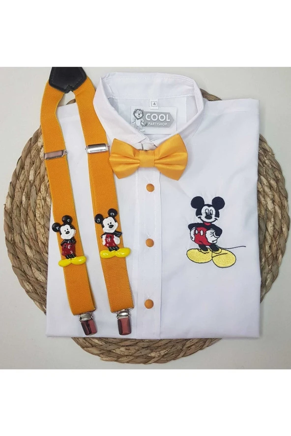 Mickey Kıyafet Askı Papyon Gömlek