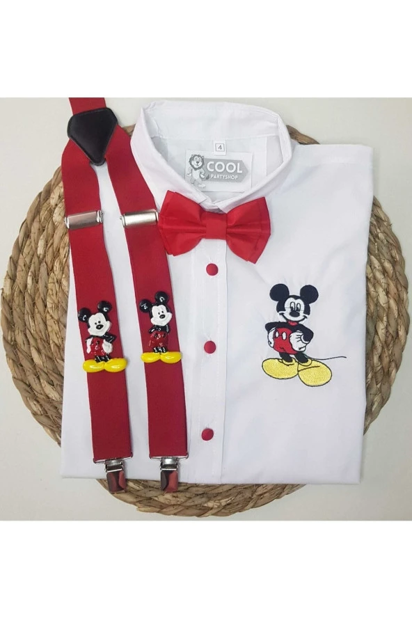 Mickey Kıyafet Askı Papyon Gömlek