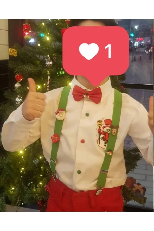 yılbaşı noel baba çam ağaçlı askı papyon gömlek - 2