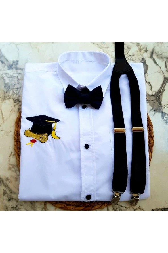 Erkek Çocuk Nakışlı Gömlek Askı Papyon-3lü takım- Papyon-Askı Dörtlü Takım-mezuniyet-Okul Gösteri