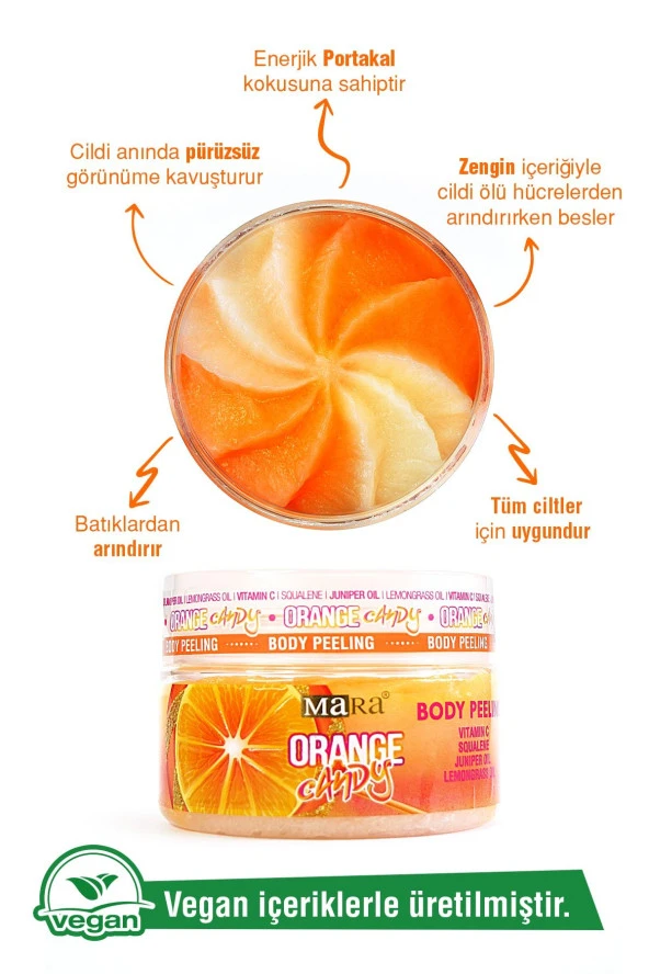 Orange Candy Değerli Yağlar Içeren Portakal Şekeri Vücut Peeling 300 gr