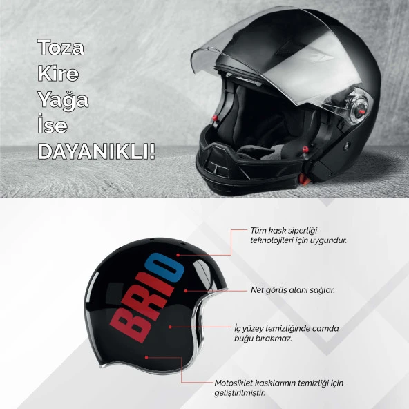 Brio Motosiklet Kask İçi, Kask Camı Temizleme Spreyi 200Ml 2'li Paket - Resim 3
