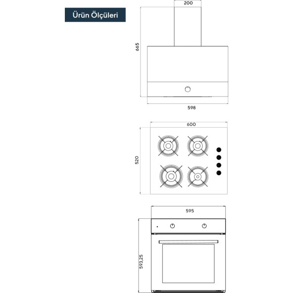 Kumtel Home Siyah Cam Ankastre Set (Da6-830 Davlumbaz + Ko-40 Tahdf Ocak+ B66-S2 Fırın) - 5