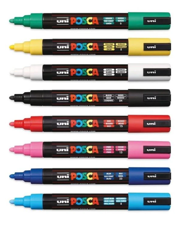 Uni Posca Su Bazlı Marker Seti 8li Ana Renkler 1.8 2.5mm PC5M - Resim 2