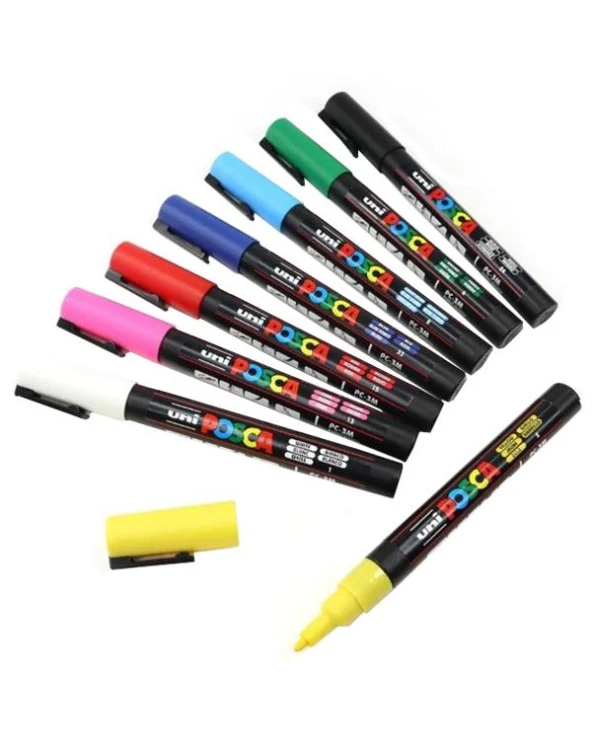 Uni Posca Su Bazlı Marker Seti 8li Ana Renkler 1.8 2.5mm PC5M - Resim 3