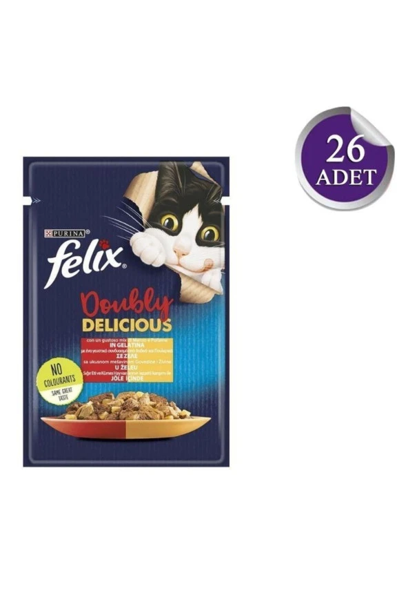 Felix Çifte Lezzet Tavuk Ve Sığır Etli Yetişkin Kedi Konservesi 85gr X 26 Adet