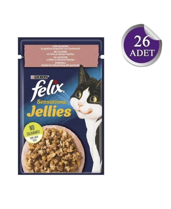 Felix Sensations Jellies Somon Ve Karidesli Yaş Kedi Maması 85 Gr X 26 Adet