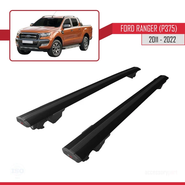 Ford Ranger 2011-2022 Arası ile uyumlu HOOK Model Anahtar Kilitli Ara Atkı Tavan Barı SİYAH - 2