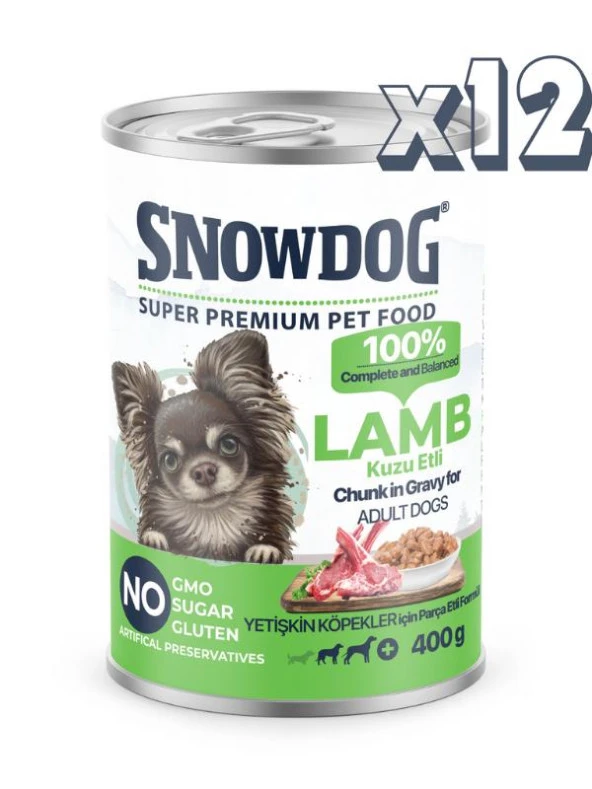 Snow Dog Premium Parça Etli Kuzulu Köpek Konservesi 12 Adet*400 G