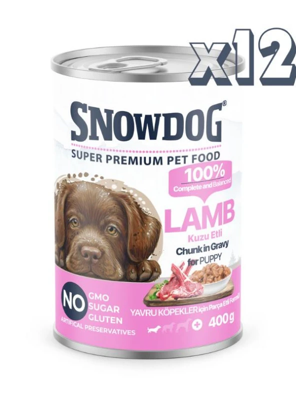 Snow Dog Premium Parça Etli Kuzulu Yavru Köpek Konservesi 12 Adet*400 G