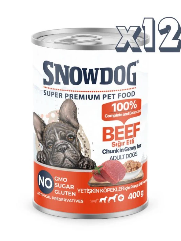 Snow Dog Premium Parça Etli Sığırlı Köpek Konservesi 12 Adet*400 G