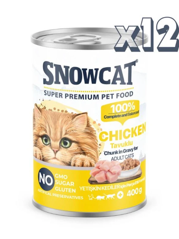 Snow Cat Premium Parça Etli Tavuklu Kedi Konservesi 12 Adet*400 G