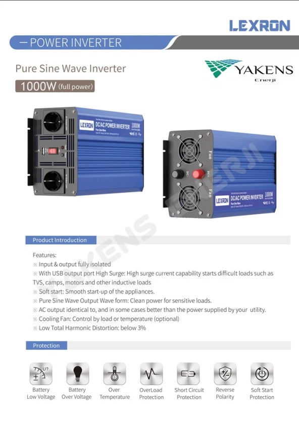 1000 Watt 12V Tam Sinüs İnverter Lexron - Resim 3