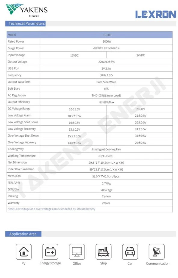 1000 Watt 12V Tam Sinüs İnverter Lexron - Resim 4