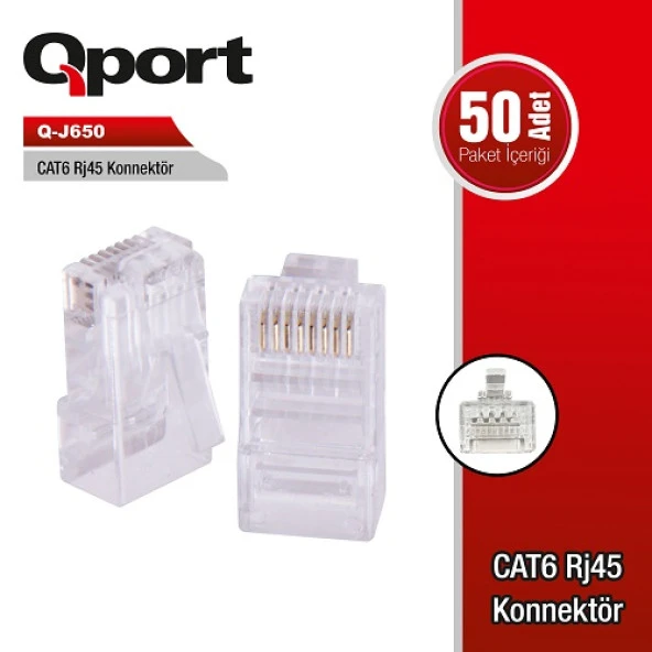 QPORT Cat6 UTP Q-J650 RJ45 50li paket Plastik Konnektör